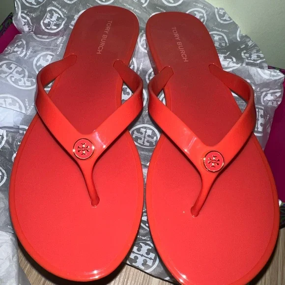 Tory Burch Studded Jelly Thong Sandals brand new. Bright Orange. - Picture 3 of 5